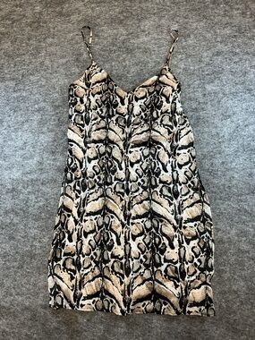 LOYD/FORD Black Tan Zoomed Animal Print Slip Mini Silk Dress A34
